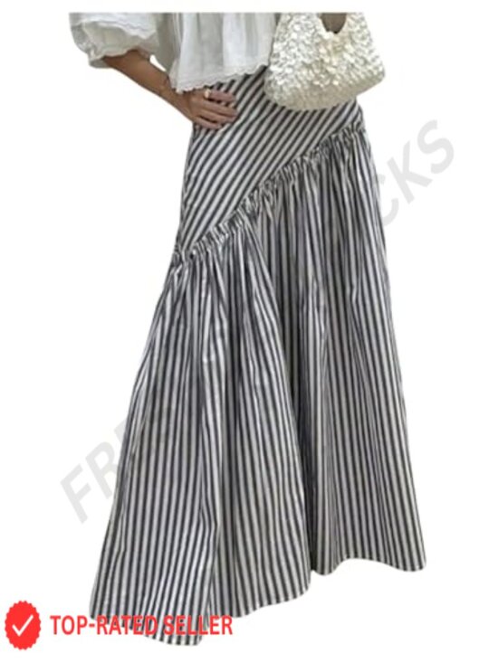 Dresses & Skirts - Striped Maxi Skirt with Ruffle Hem Flowy A-Line Boho